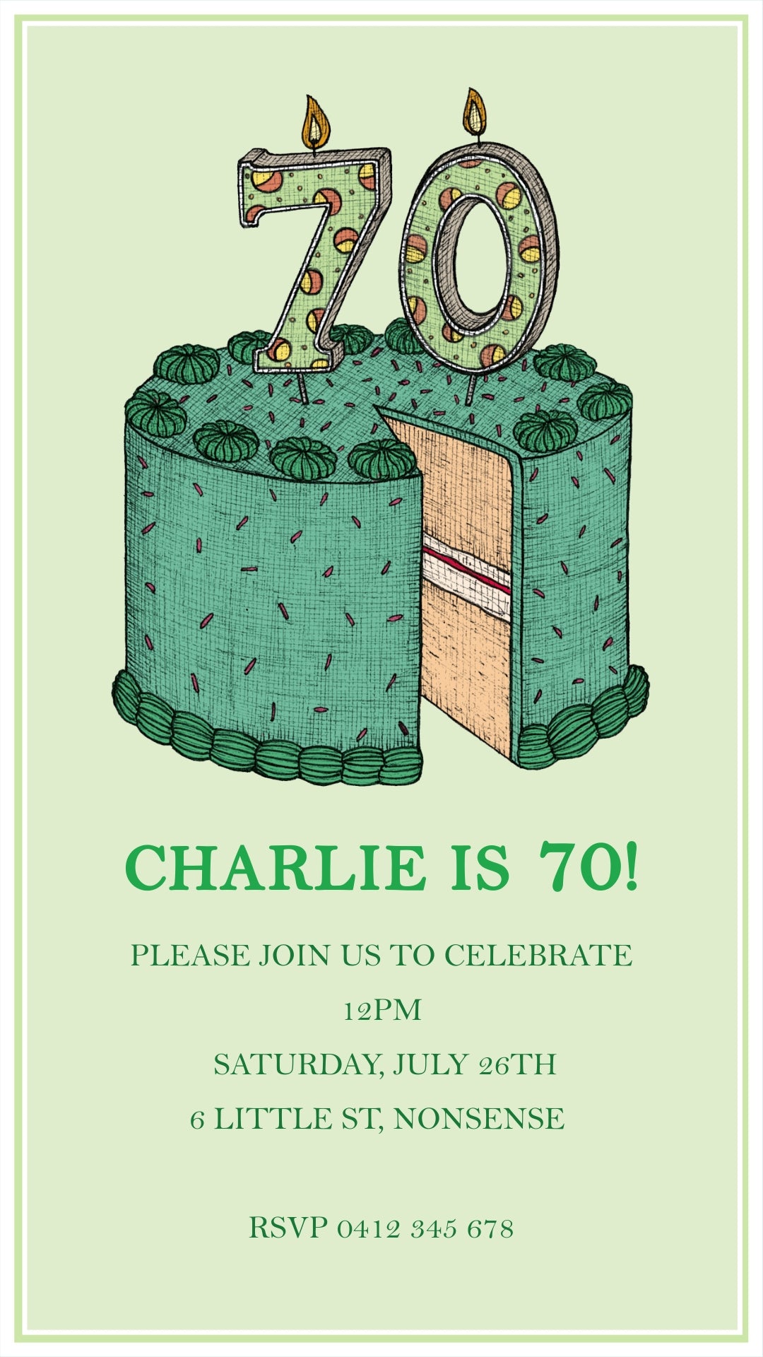 70th Birthday Cake - Digital Invitation