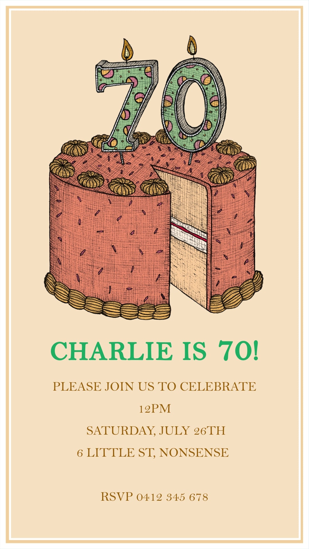 70th Birthday Cake - Digital Invitation