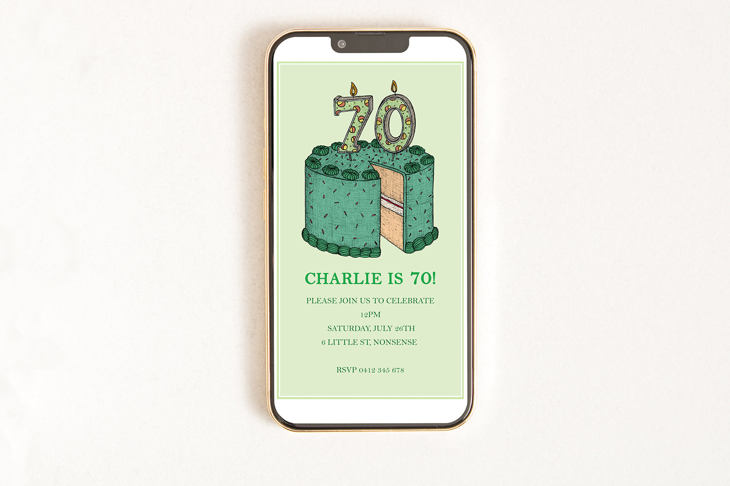 70th Birthday Cake - Digital Invitation