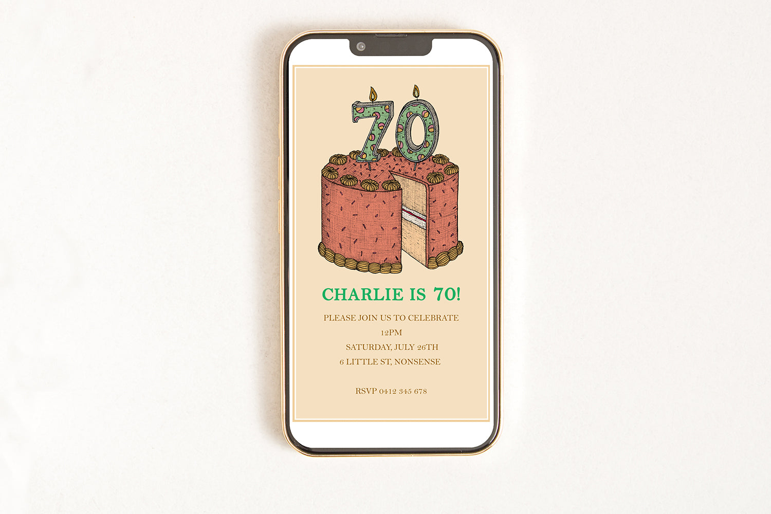 70th Birthday Cake - Digital Invitation