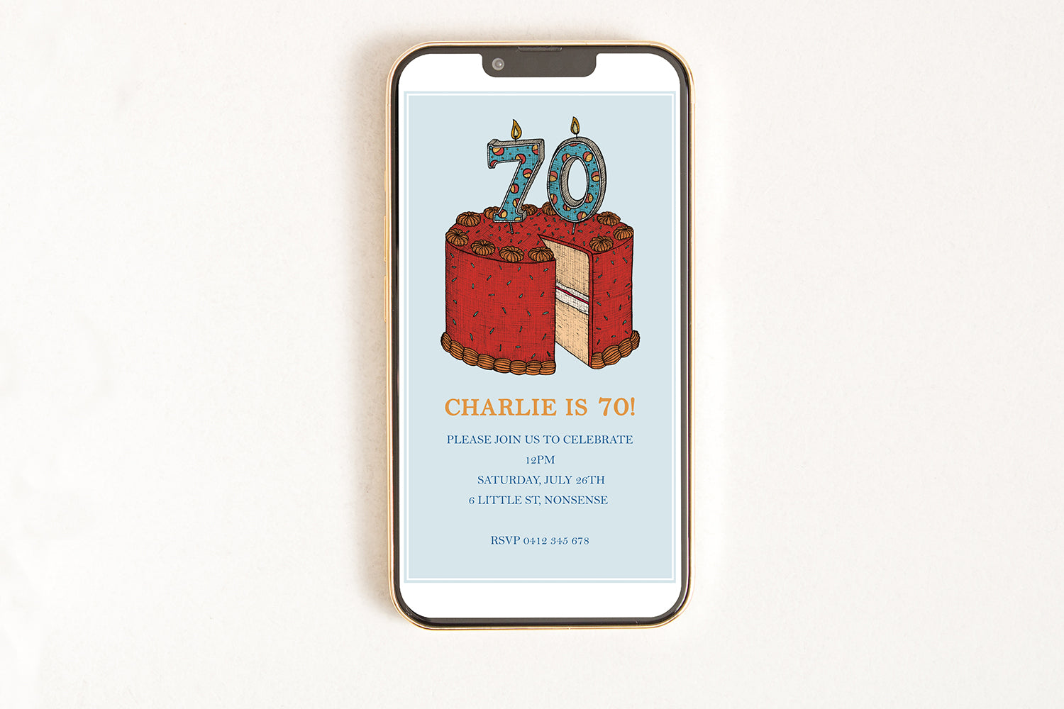 70th Birthday Cake - Digital Invitation