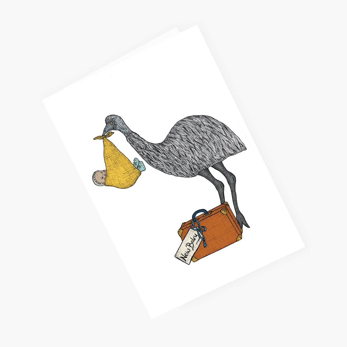 Emu with a Baby - Card for Newborn