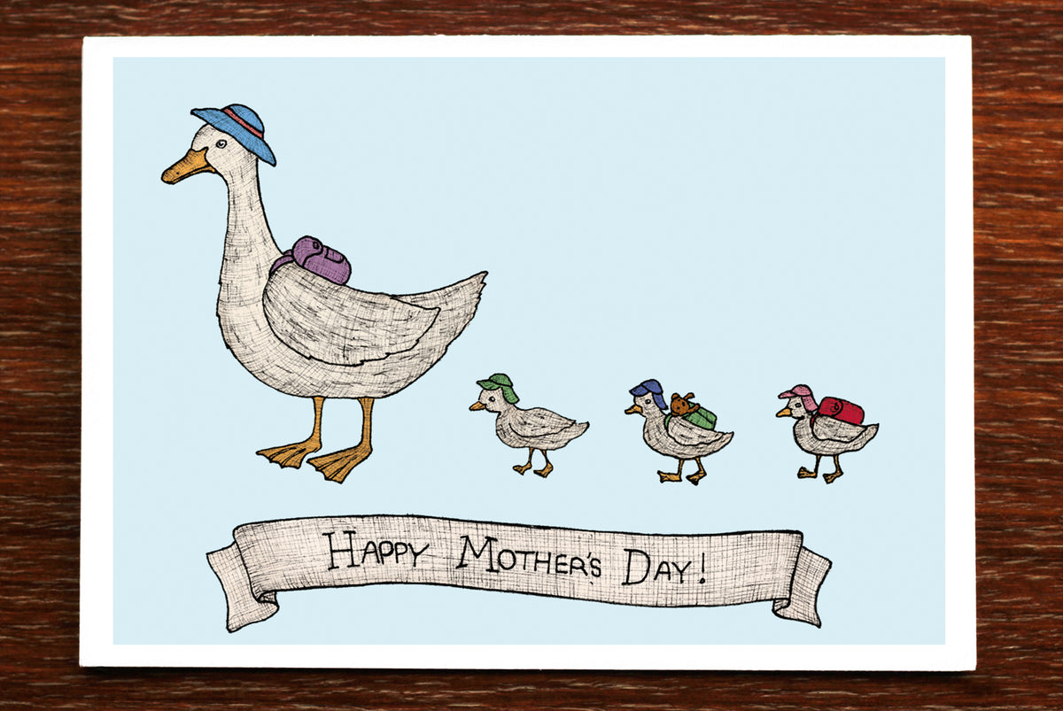 Mother Duck mum card on wooden backdrop