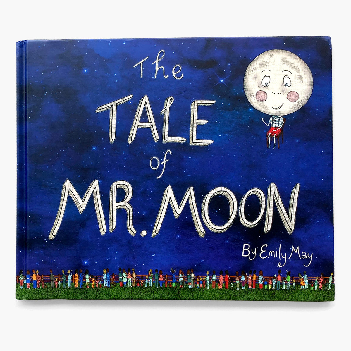 Book cover of 'The Tale of Mr. Moon' by Emily May with an illustration of Mr.Moon and starry night background.