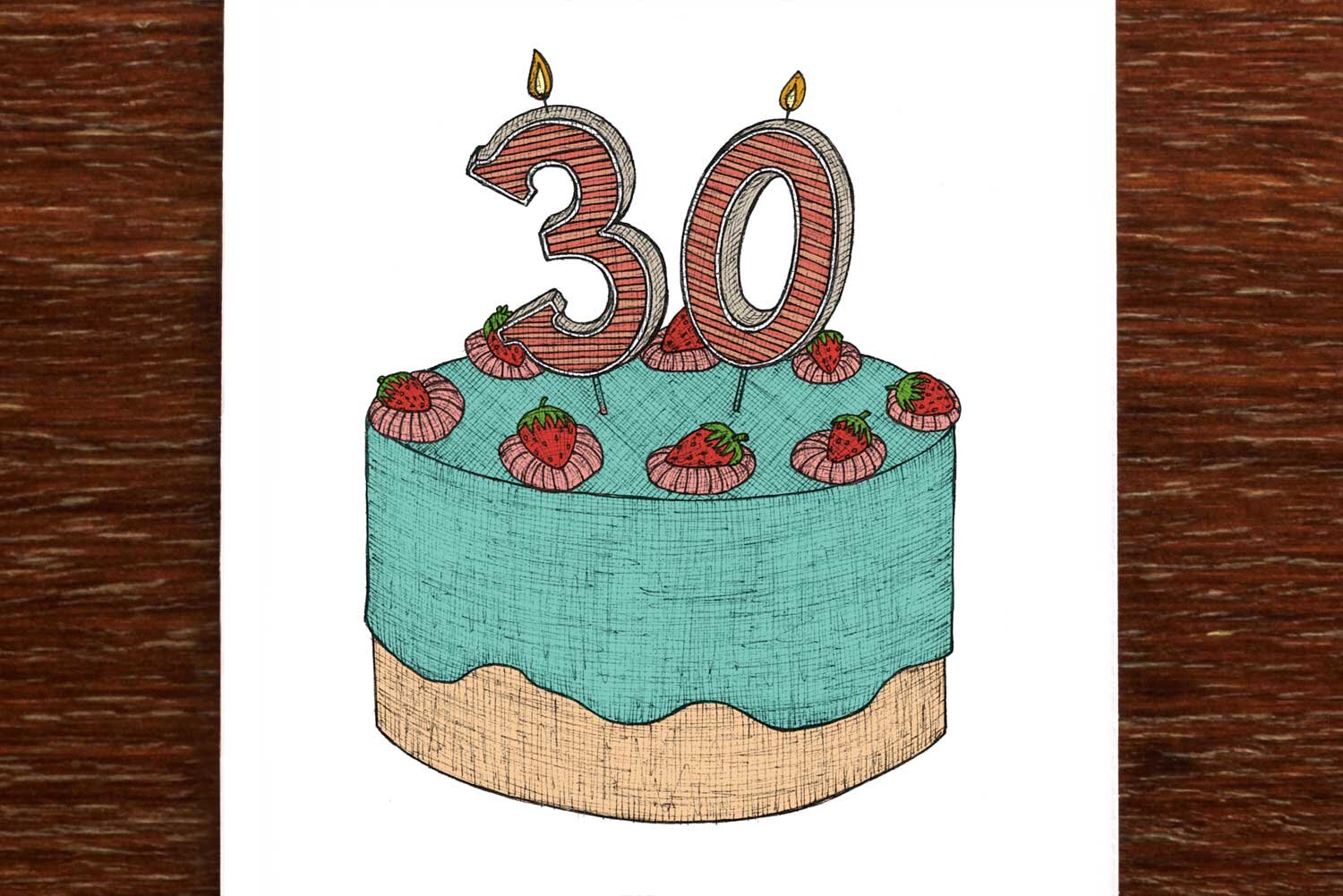 Thirtieth Birthday Cake - 30th Birthday Card