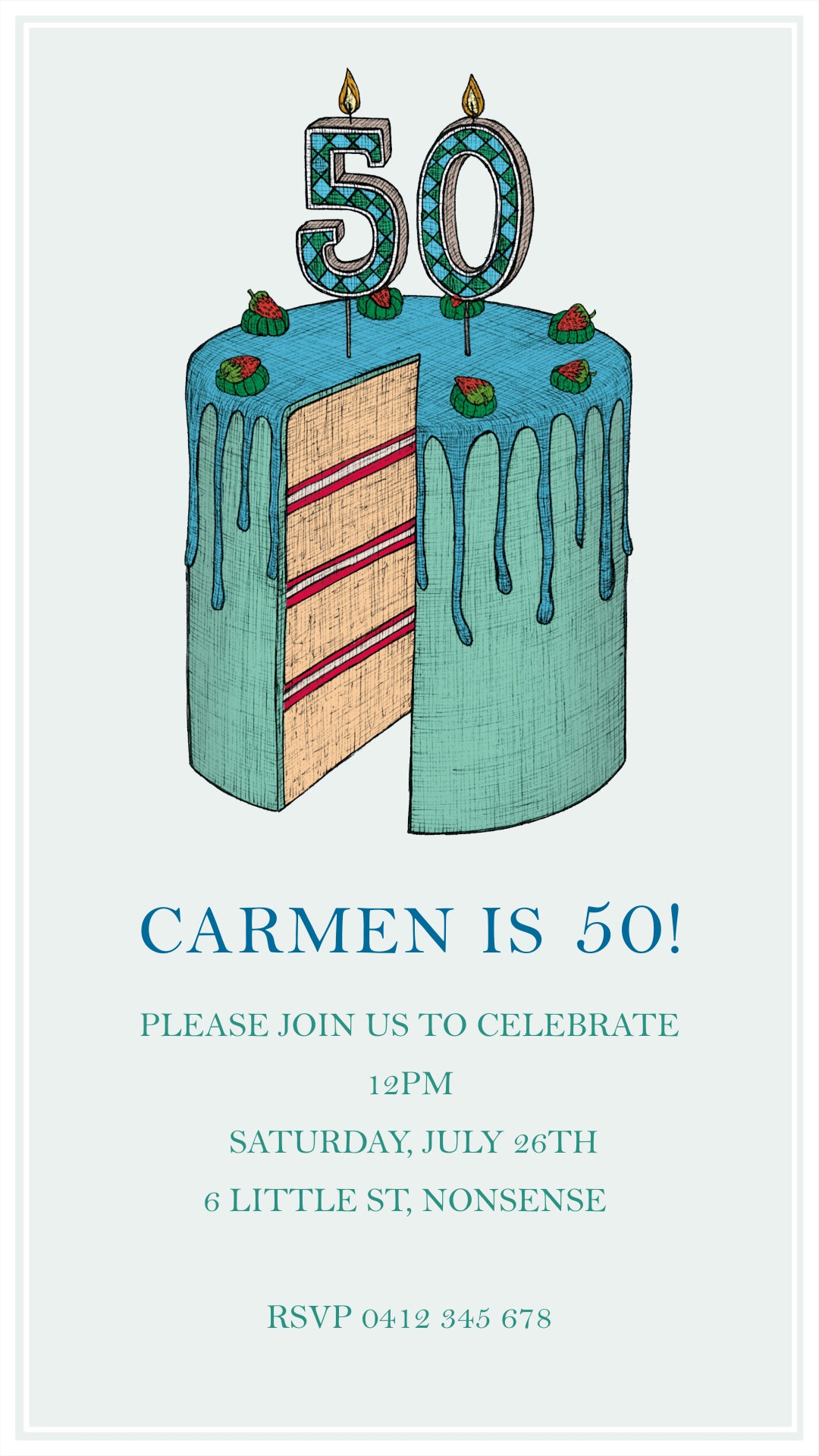 50th Birthday Cake - Digital Invitation