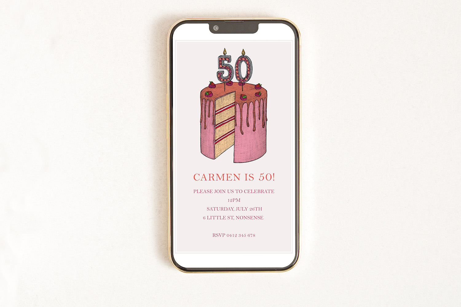 50th Birthday Cake - Digital Invitation