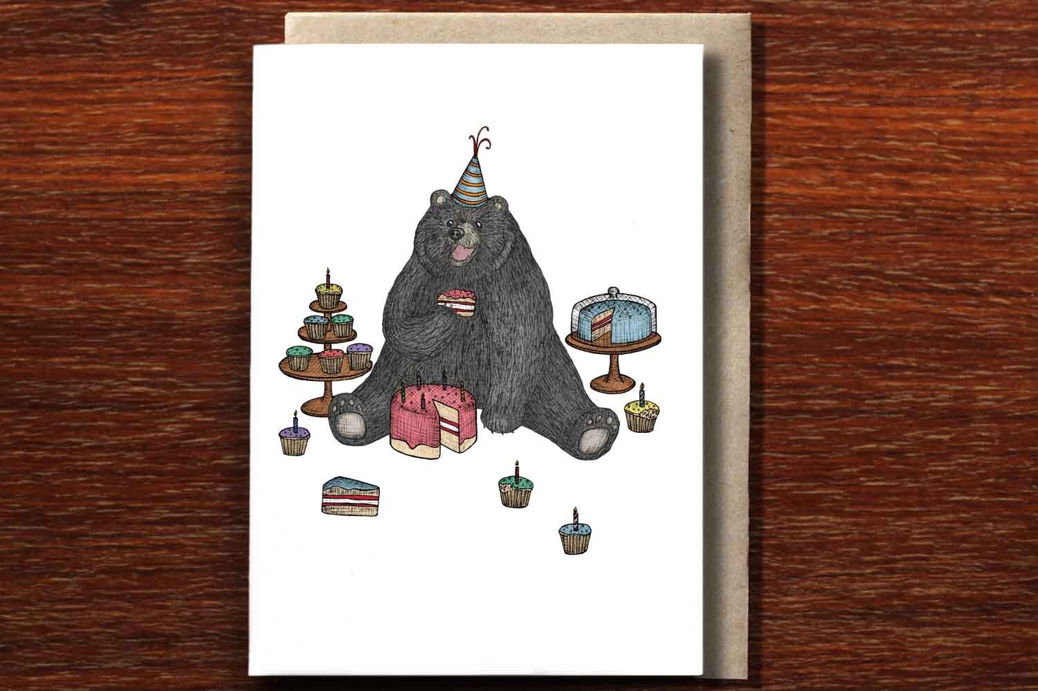 The Bear who Loves Cake - Happy Birthday Card