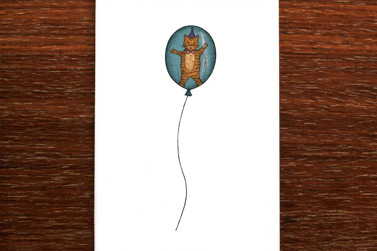 Cat in a Balloon - Happy Birthday Card