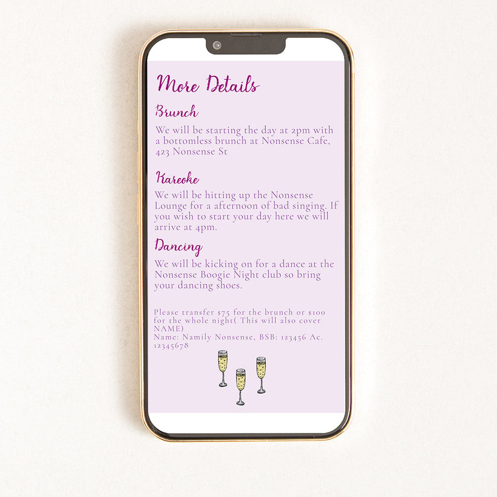 Digital invitation for a disco themed hens party