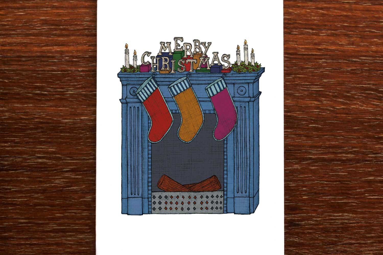 Fireplace at Christmas - Christmas Card