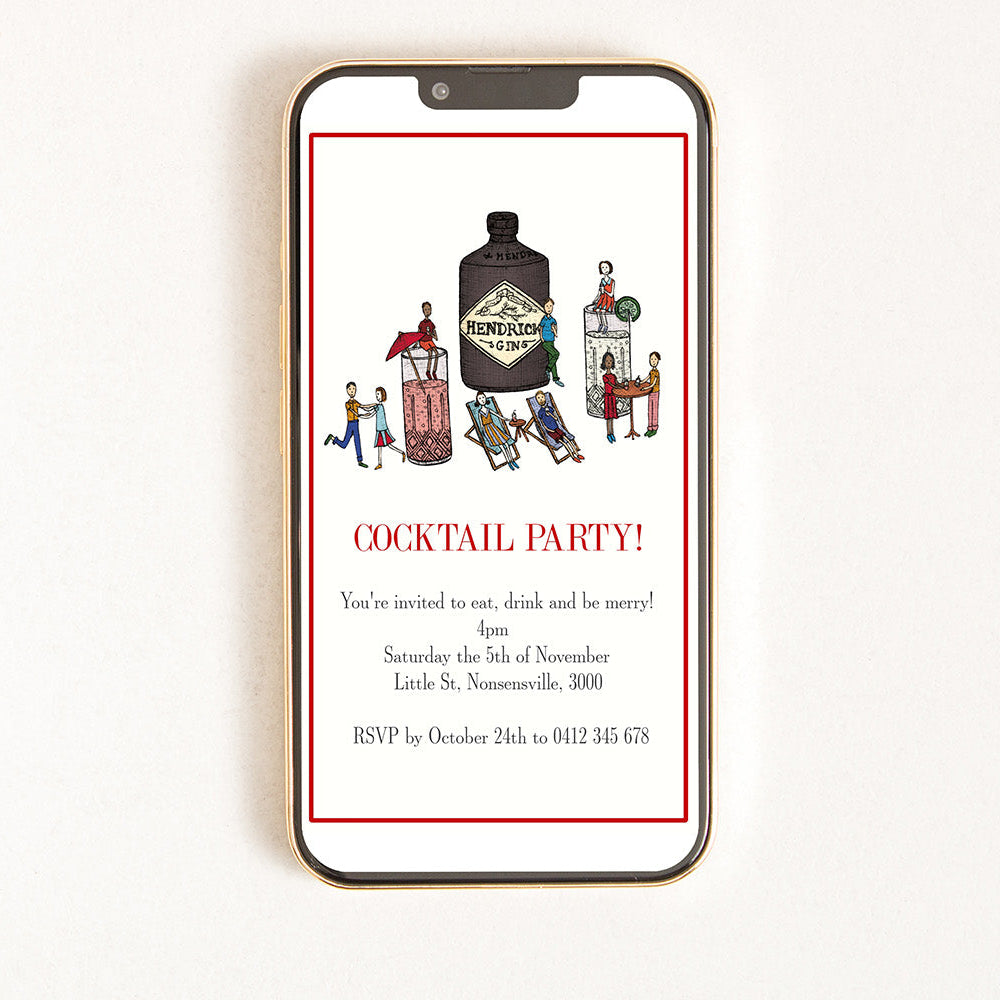 Digital invitation for a cocktail party with an illustration of Gin