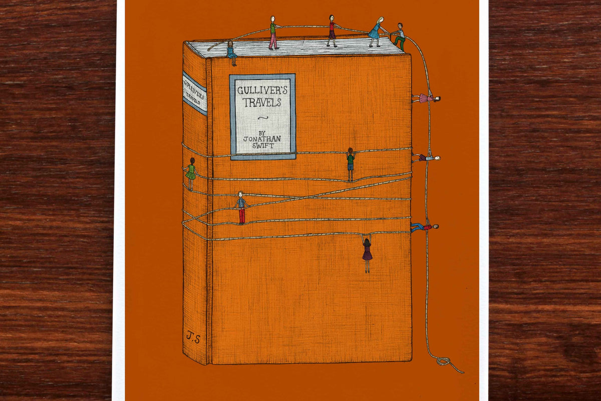 Gulliver's Travels art print on wooden backdrop