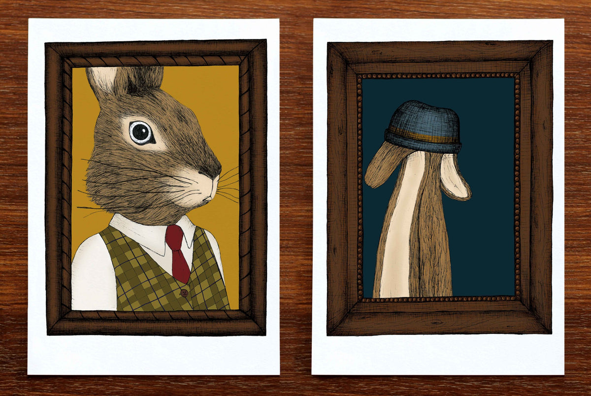 Harvey the rabbit art print set side by side head and ears