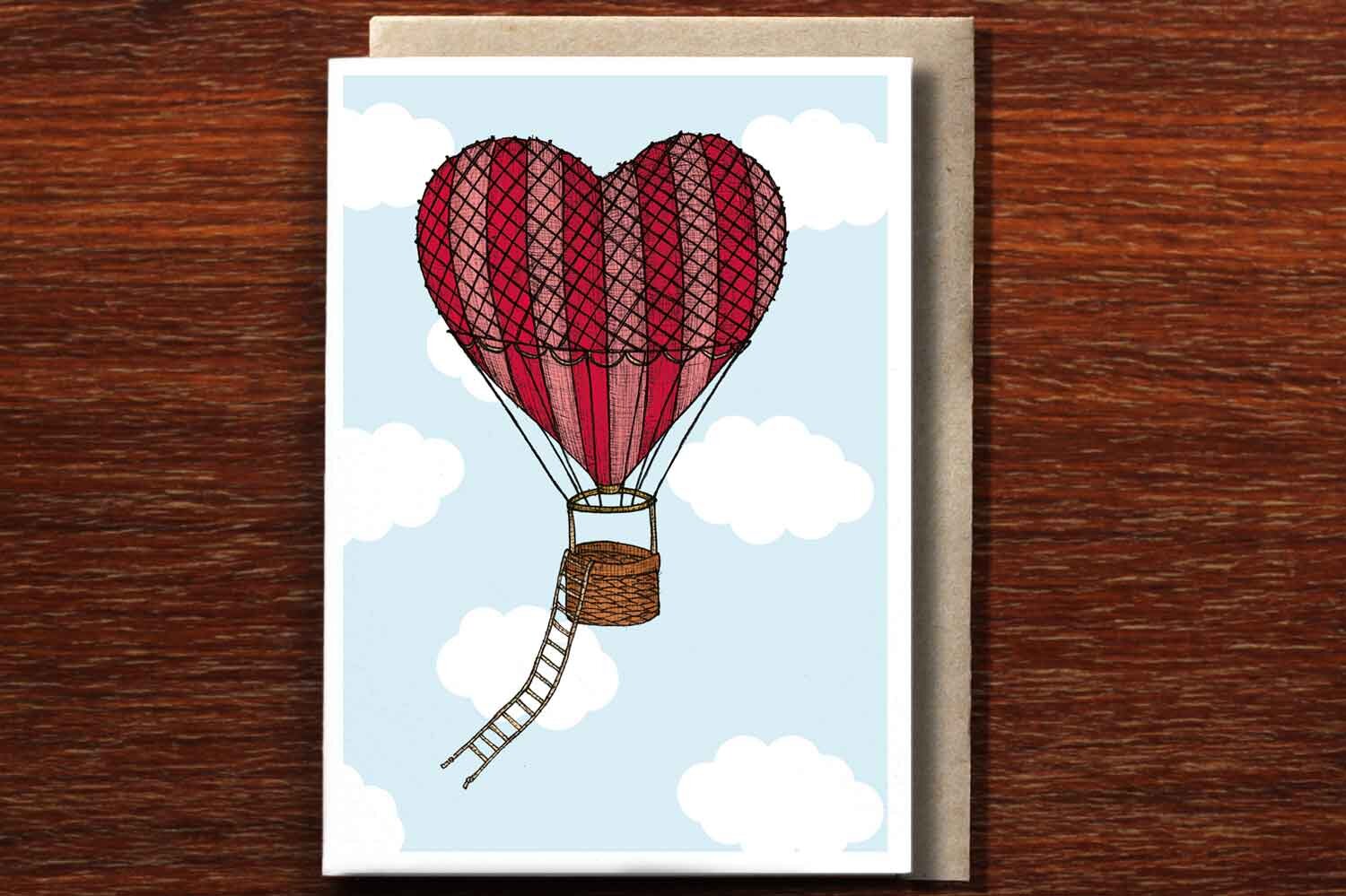 Love Heart Hot Air Balloon - Loving Card