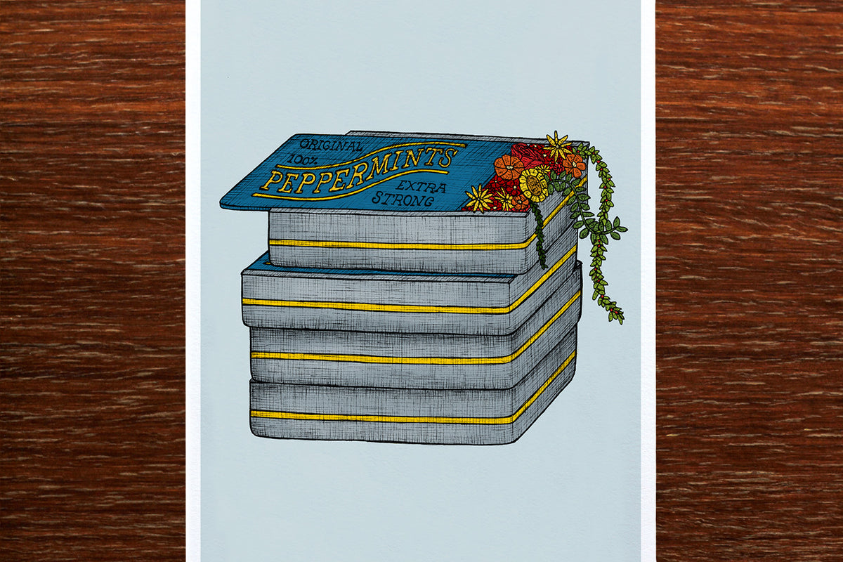 Peppermint art print on wooden backdrop