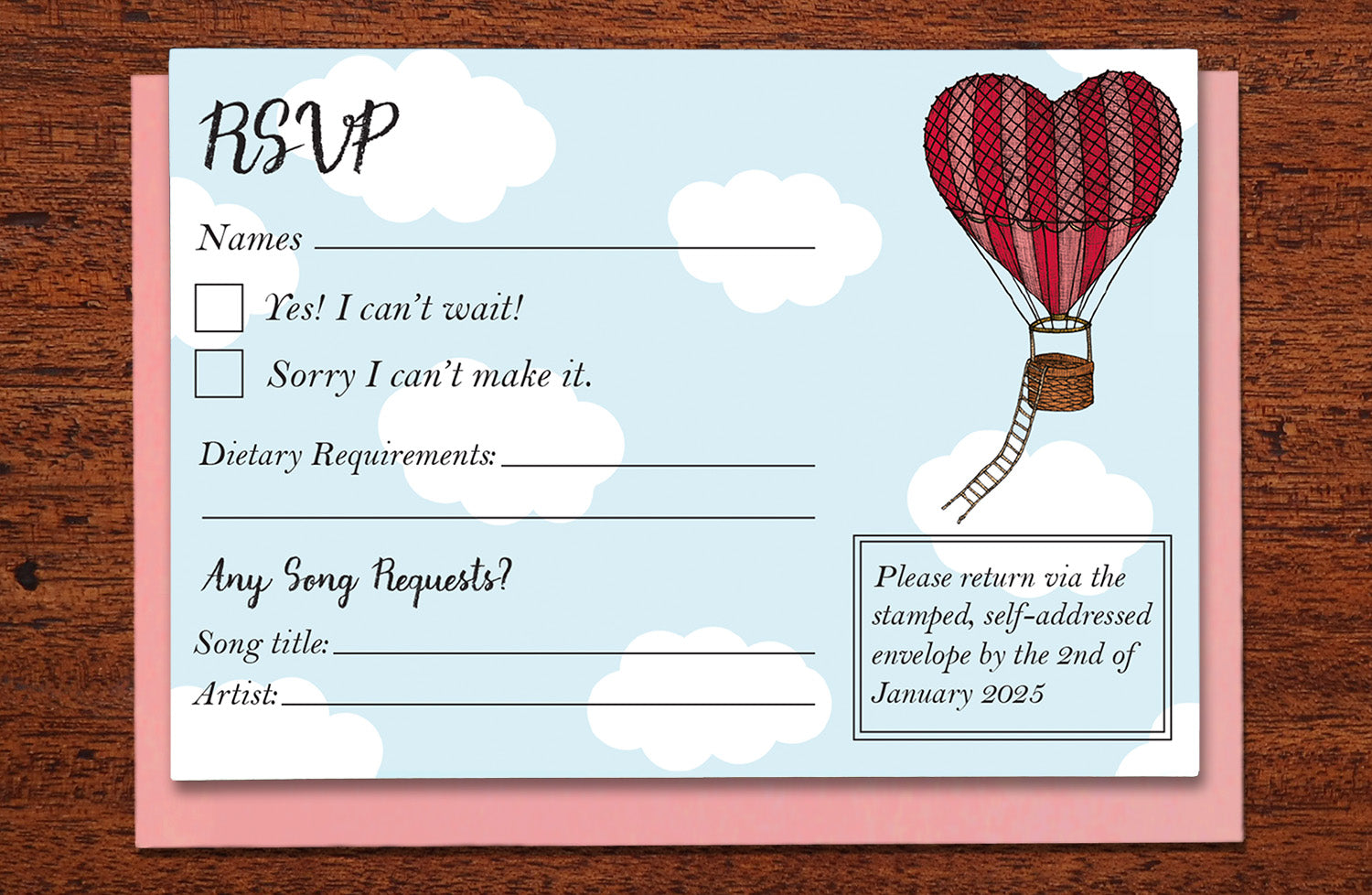 Love Heart Hot Air Balloon - Wedding RSVP