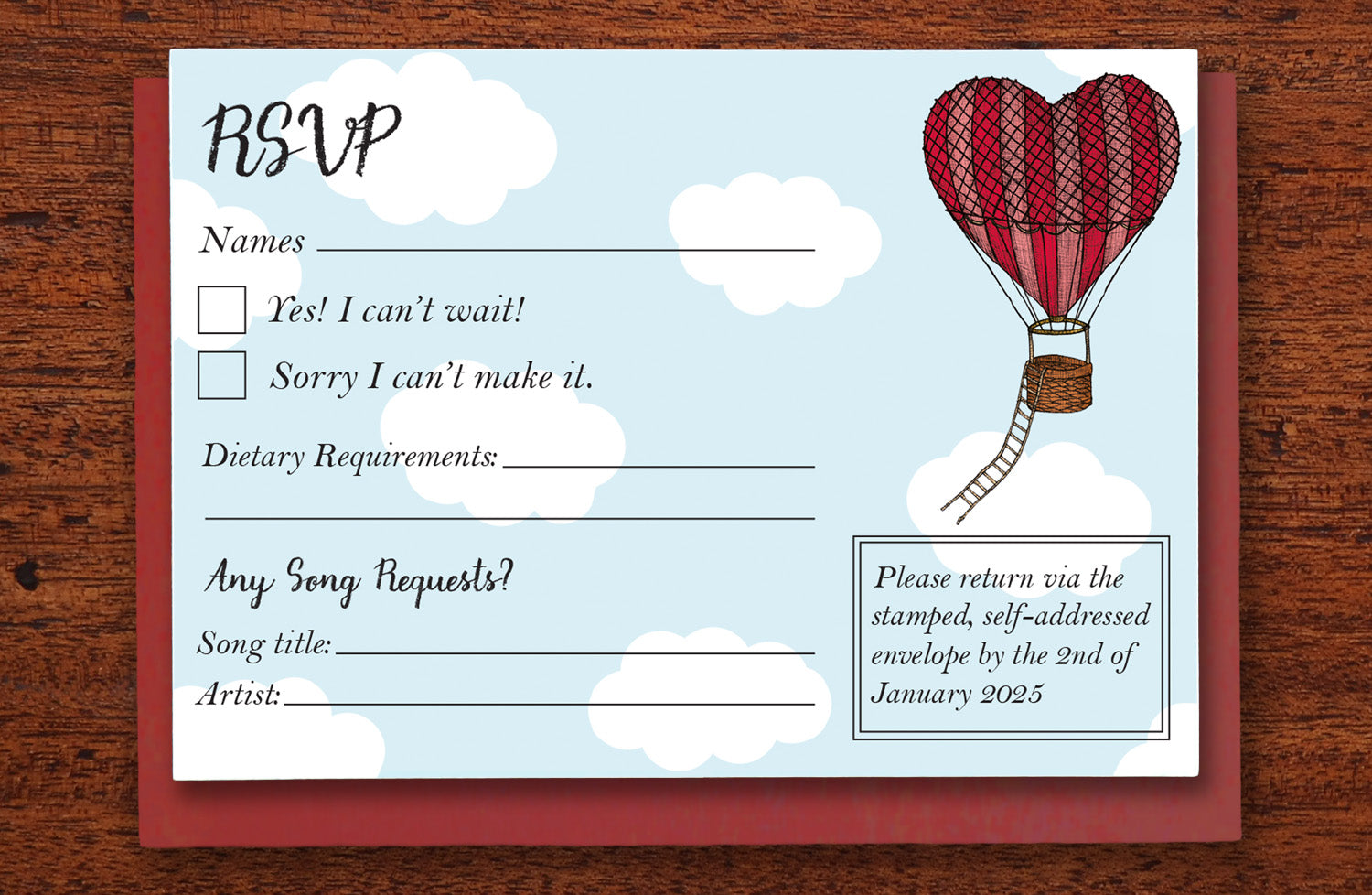 Love Heart Hot Air Balloon - Wedding RSVP