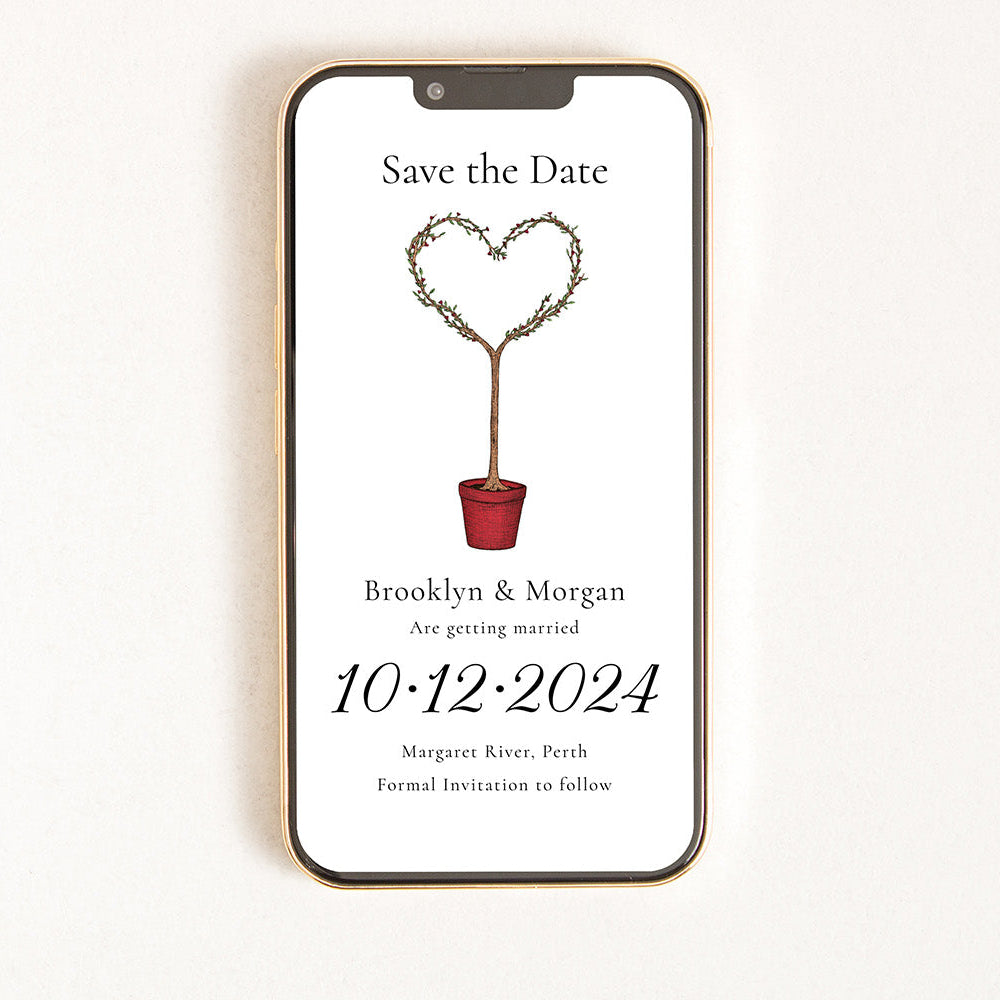 Digital save the date invitation with a floral shaped tree.