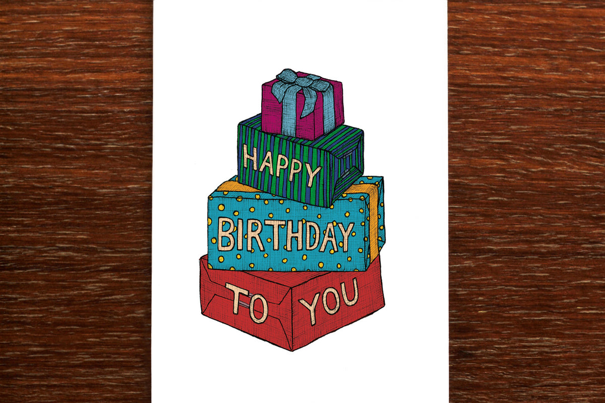 Stack of Gifts - Happy Birthday Card