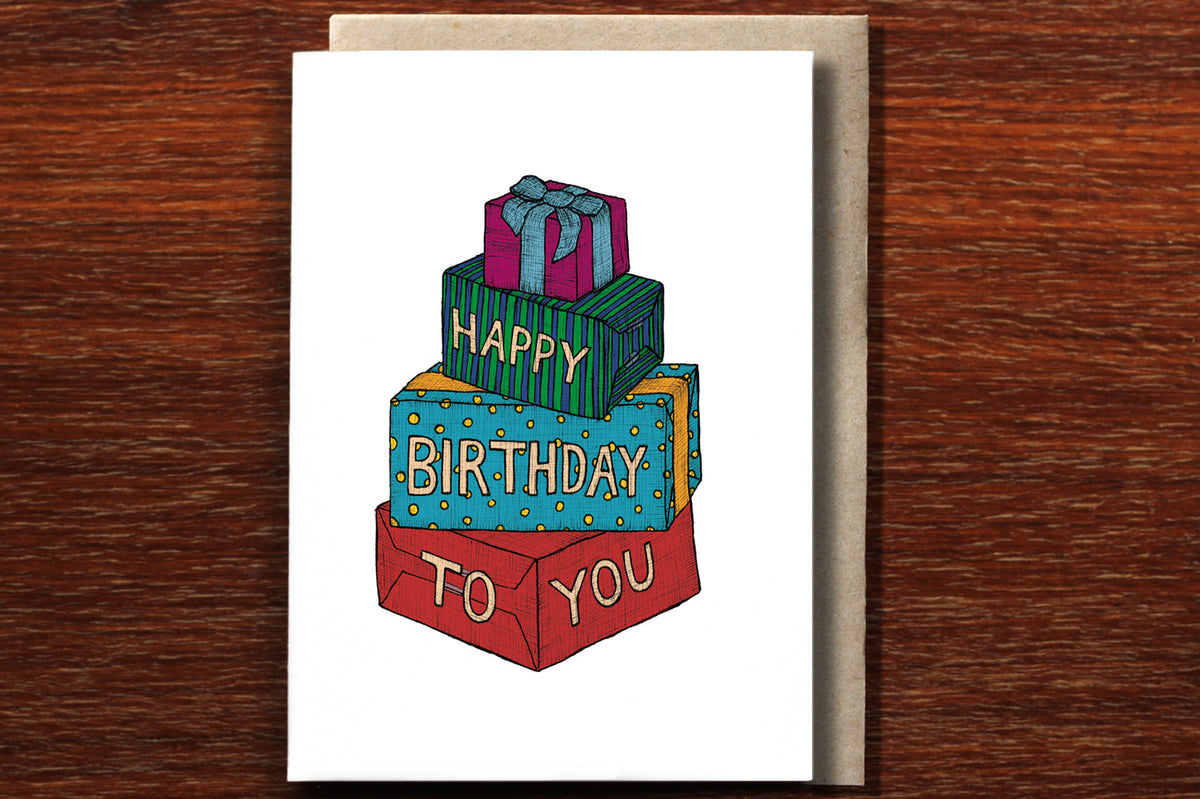 Stack of Gifts - Happy Birthday Card