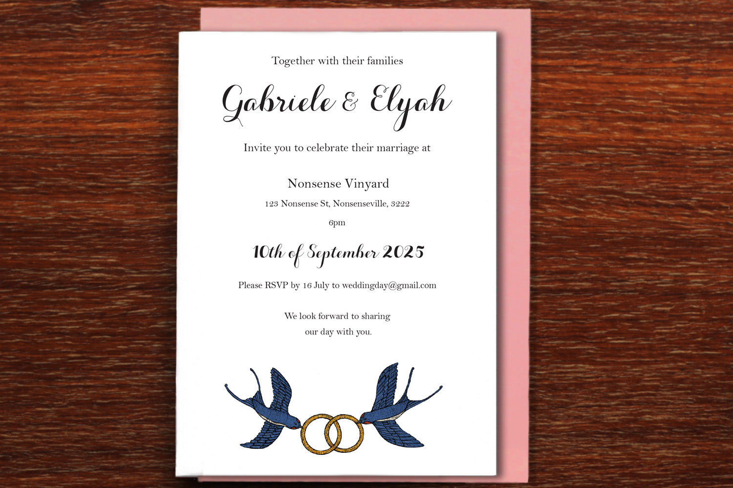 Flying Swallows - Wedding Invitation