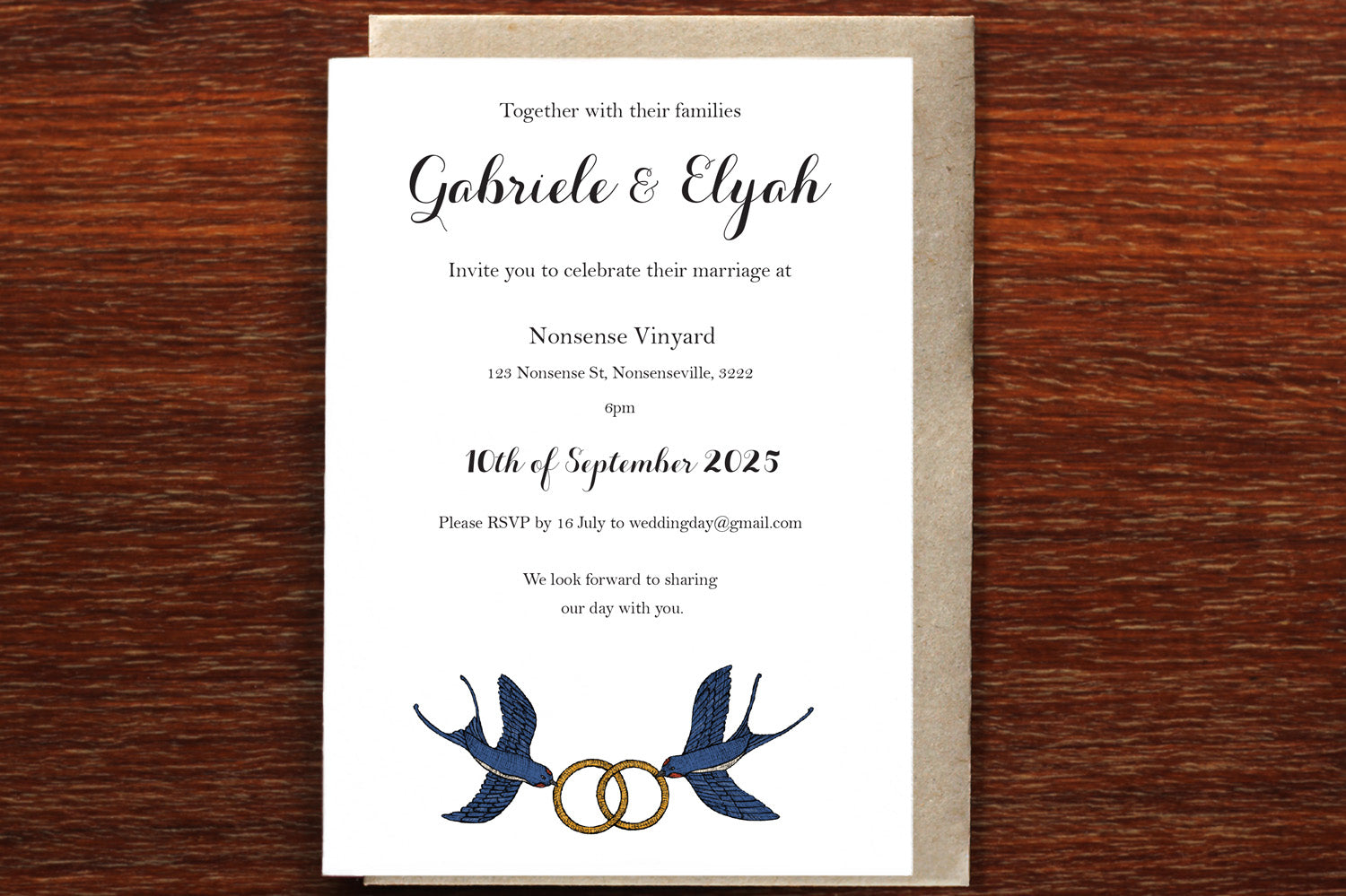 Flying Swallows - Wedding Invitation