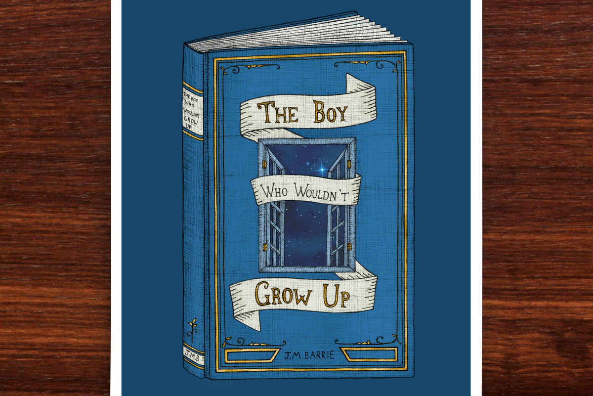 Peter Pan art print on wooden backdrop