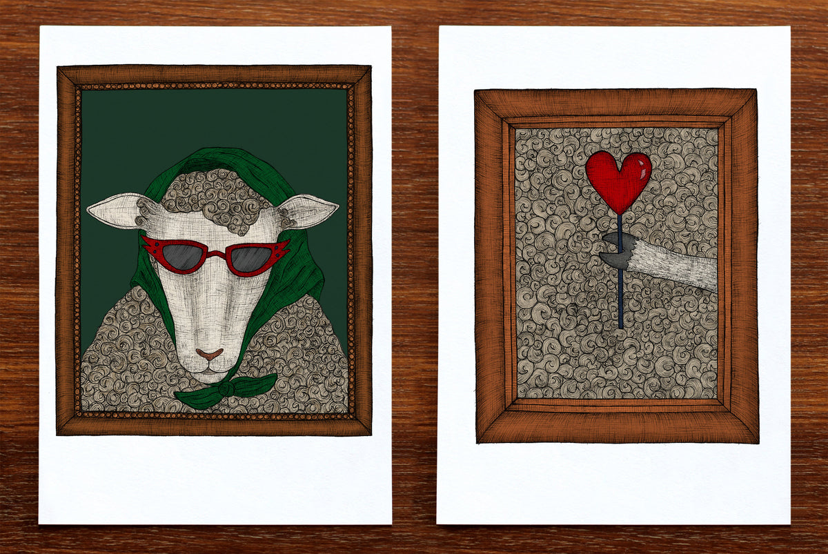 Vivian the Sheep art prints head and body side by side