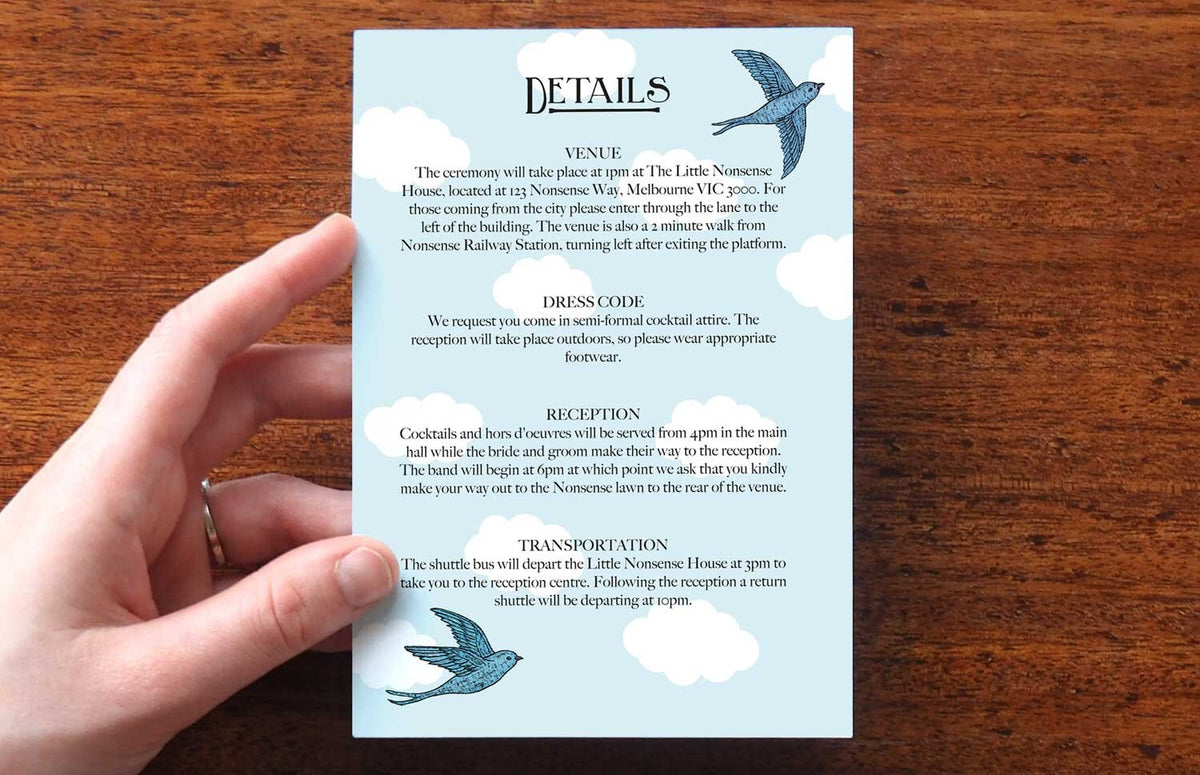 Birds & Balloons - Wedding Details