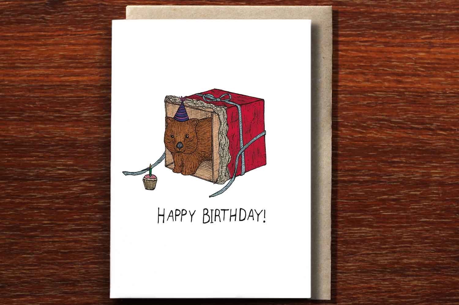 Wombat's Present - Australian Birthday Card