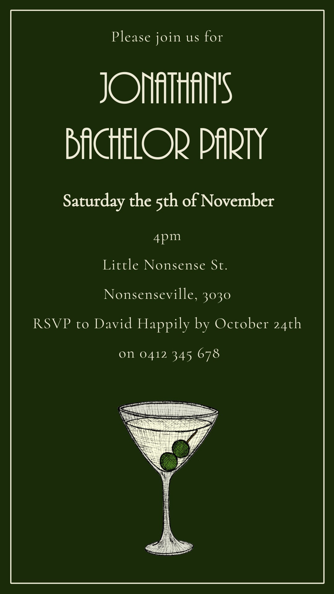 Bachelor Party Martini - Digital Invitation