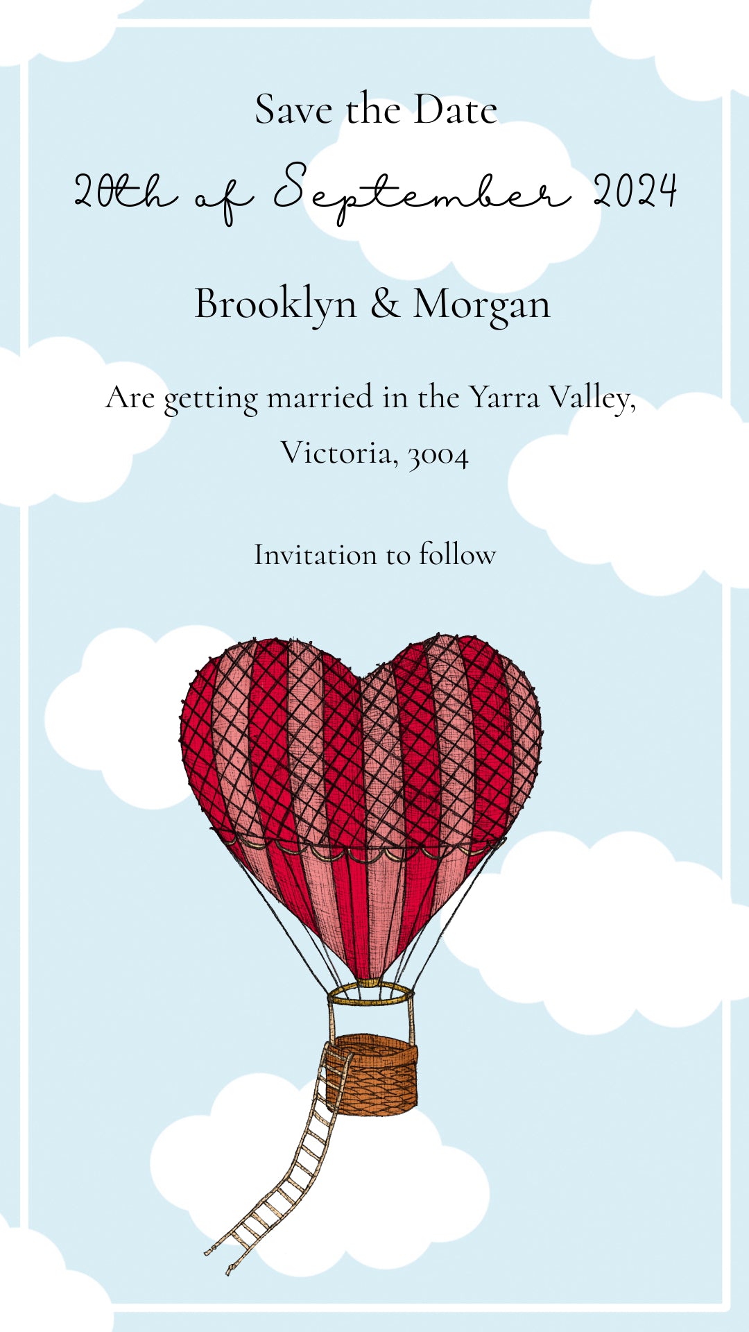 Save the Date Heart Balloons - Digital Invitation