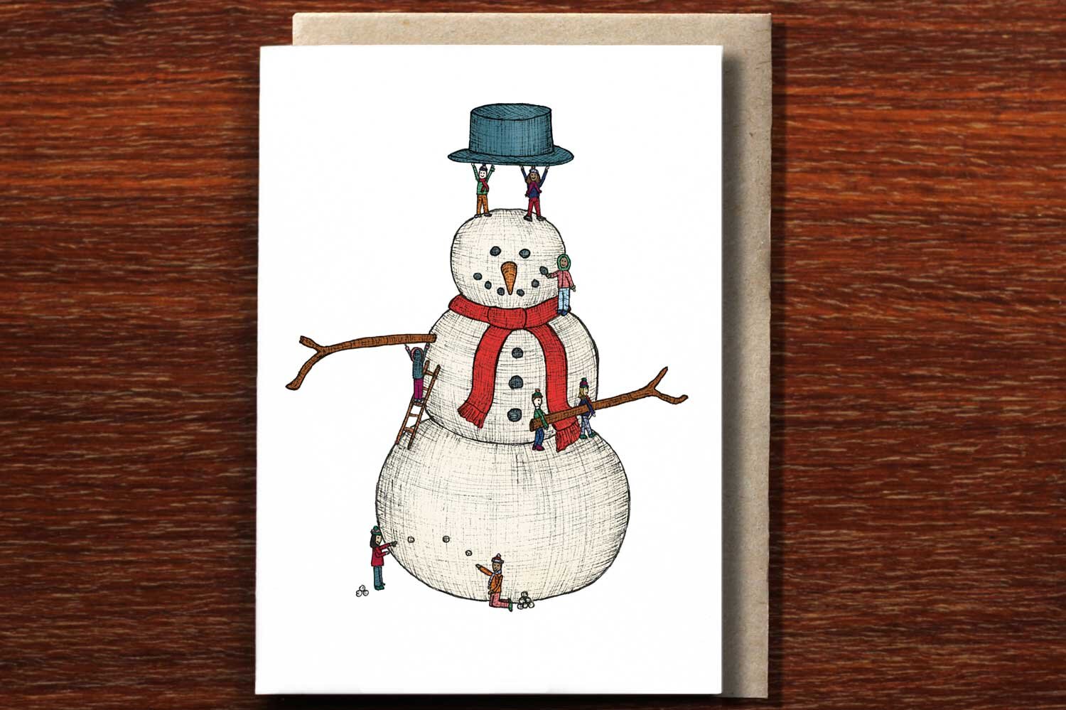 Building a Snowman - Christmas Card