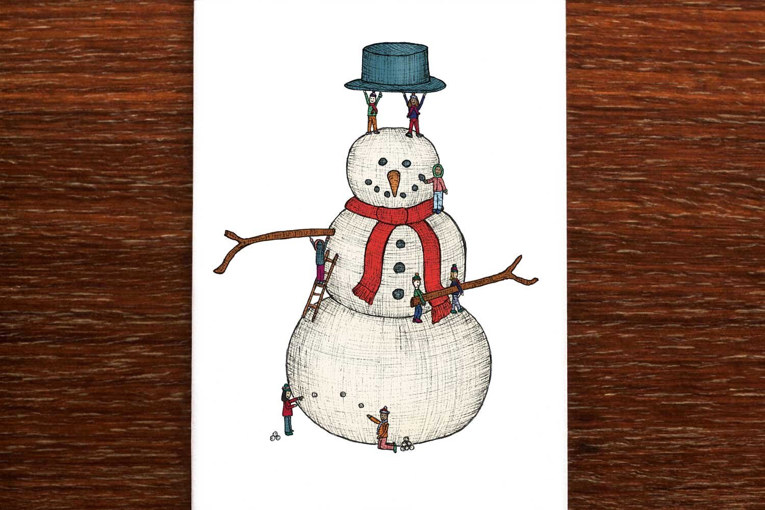 Building a Snowman - Christmas Card