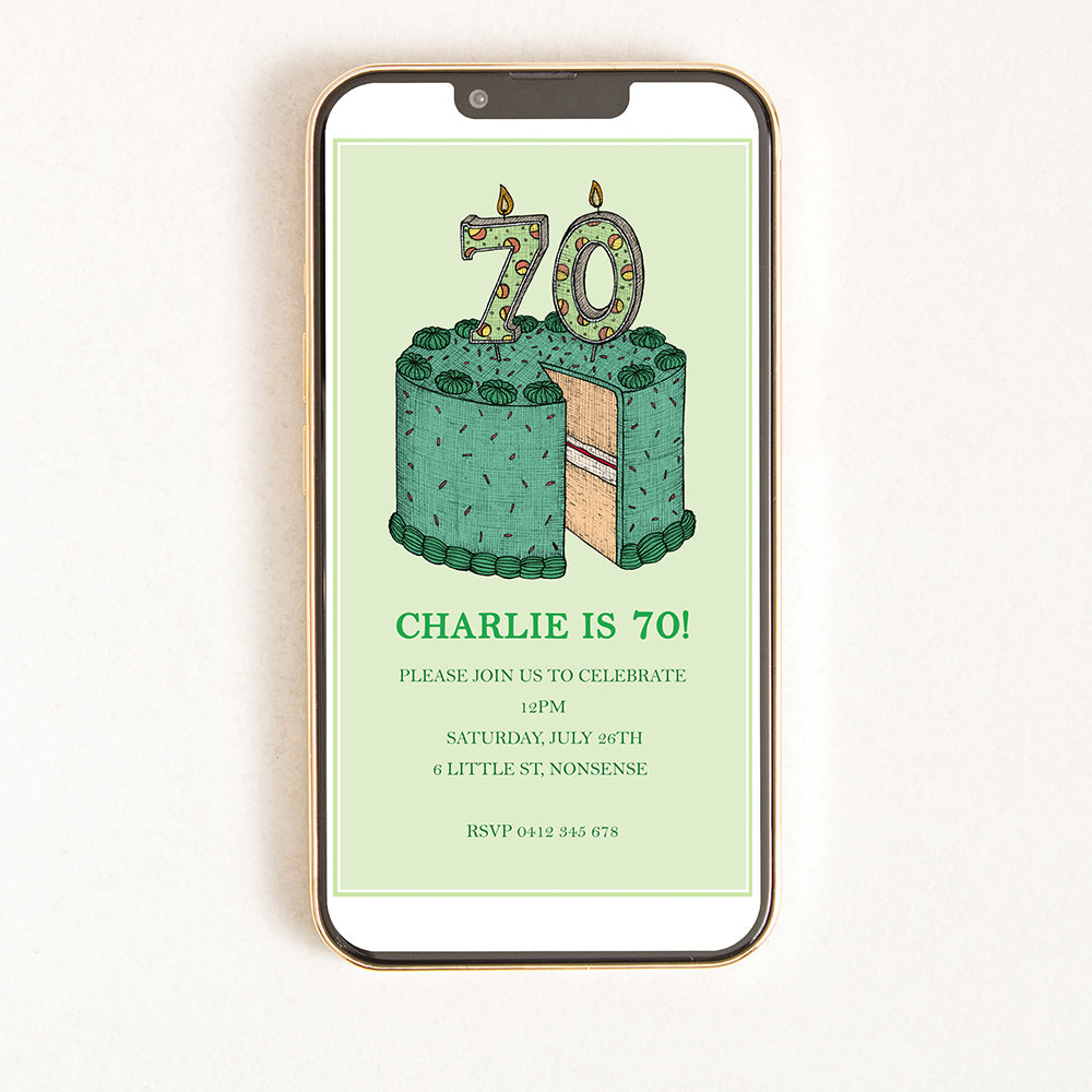 70th Birthday Cake - Digital Invitation