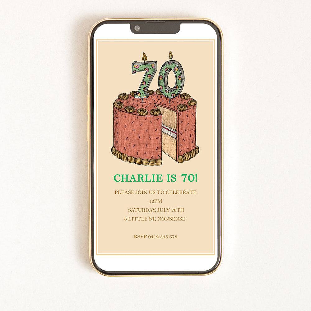 70th Birthday Cake - Digital Invitation