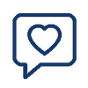 Blue speech bubble with a heart inside on a white background