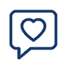 Blue speech bubble with a heart inside on a white background