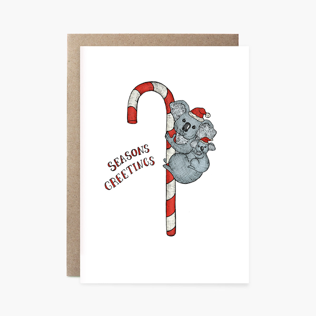 Koala Candy Cane - Christmas Card