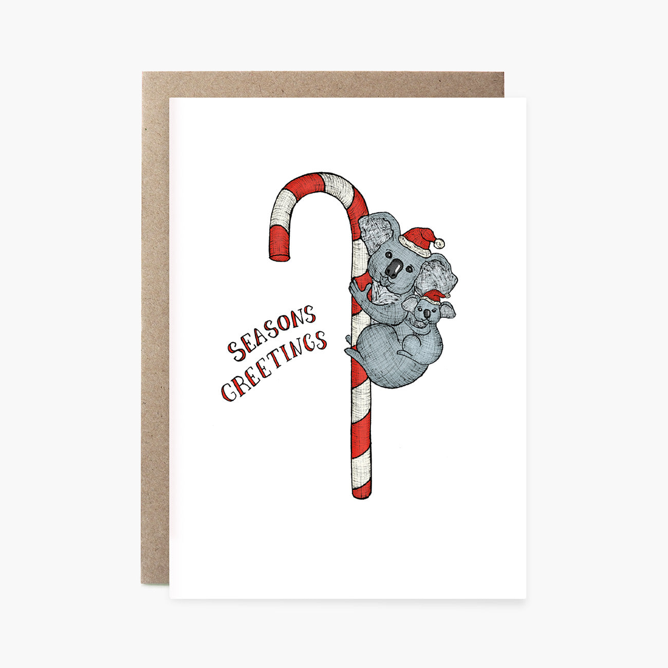 Koala Candy Cane - Christmas Card