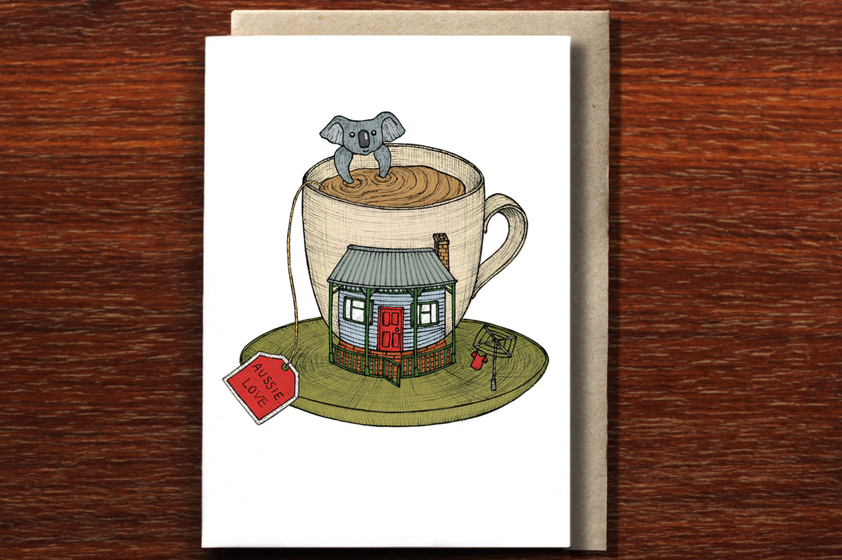 Teacup Koala House - Australian Greeting Card