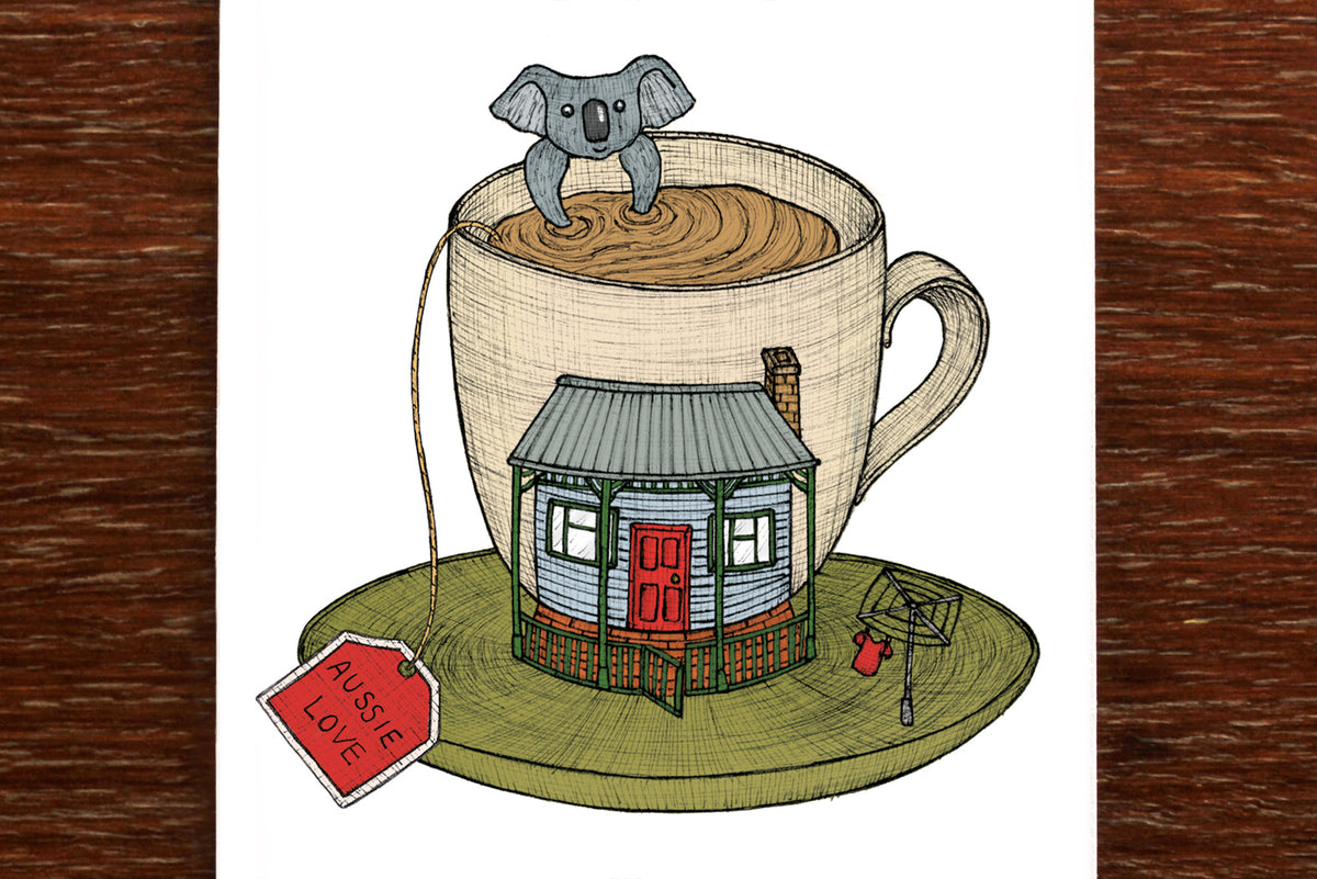 Teacup Koala House - Australian Greeting Card