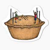 Magnet with an Illustration of two children on top of a large meat pie playing AFL football.
