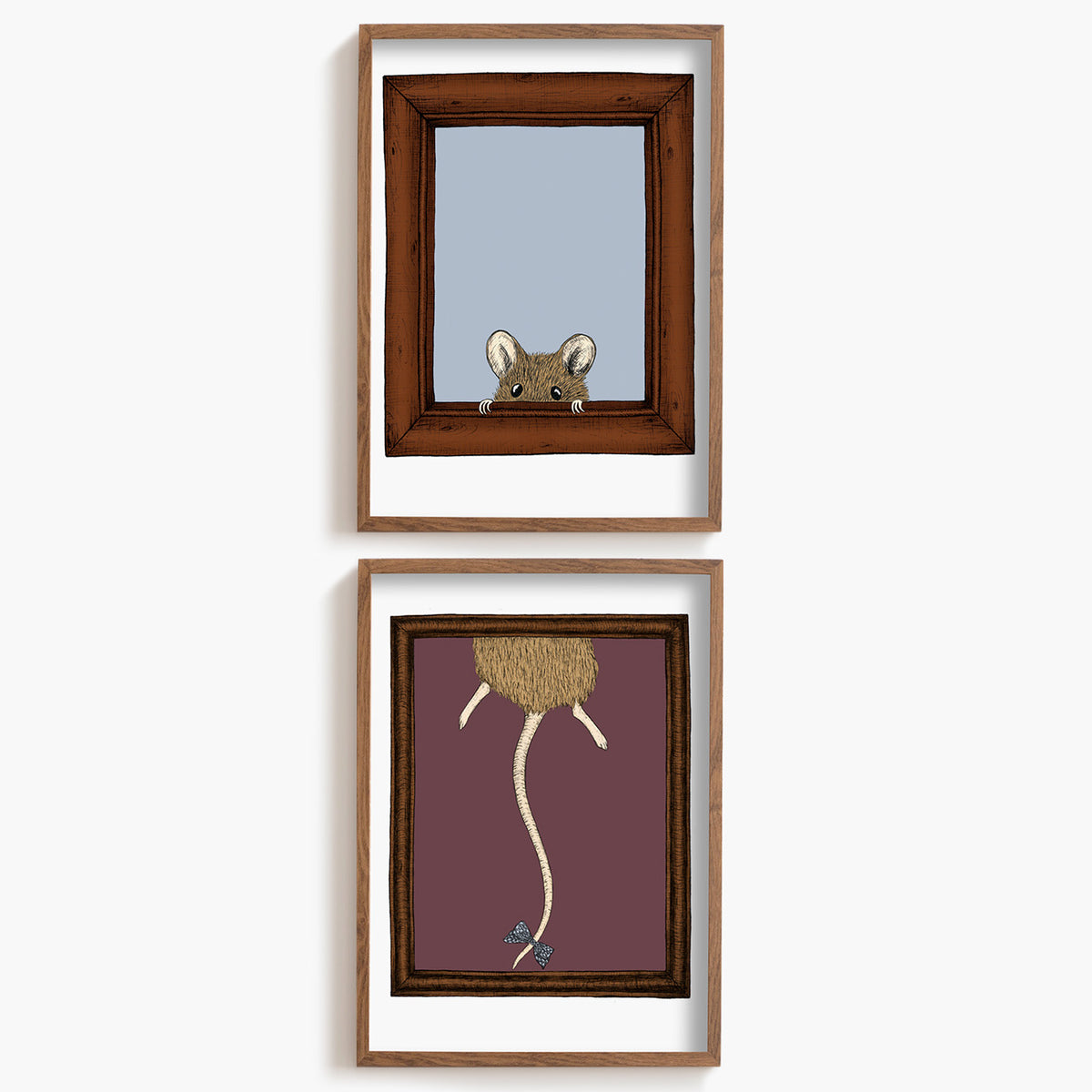 Two framed illustrations of a mouse on a white background