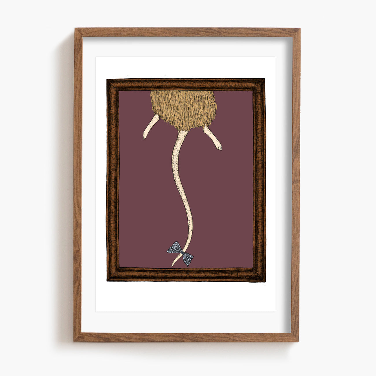 Framed artwork of a mouse on a purple background