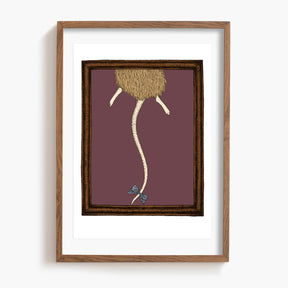 Framed artwork of a mouse on a purple background
