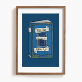 Framed artwork of a blue Peter Pan book with text on a white background