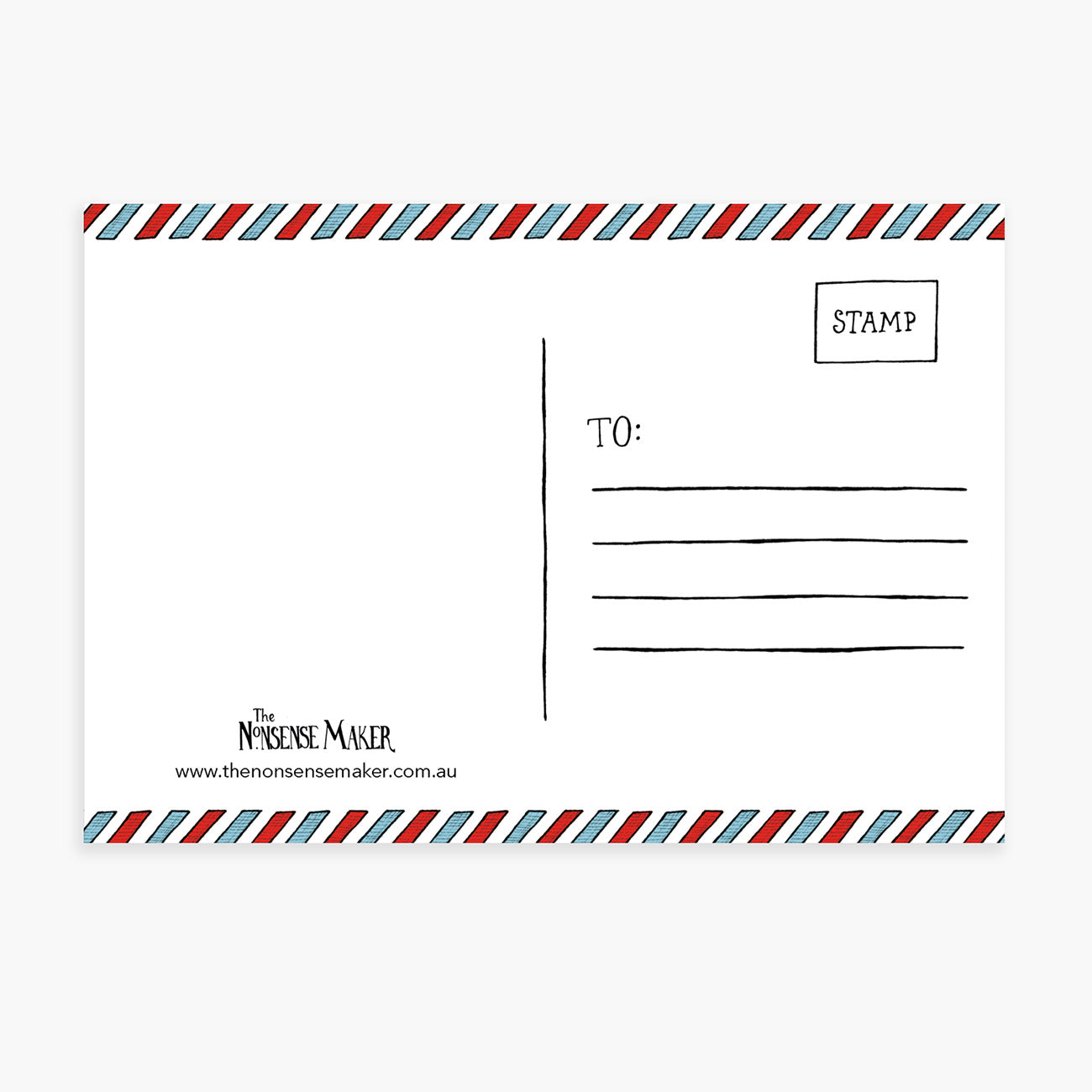 Blank postcard with 'To' and 'From' fields and decorative border on a white background.