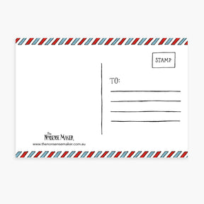 Blank postcard with 'To' and 'From' fields and decorative border on a white background.